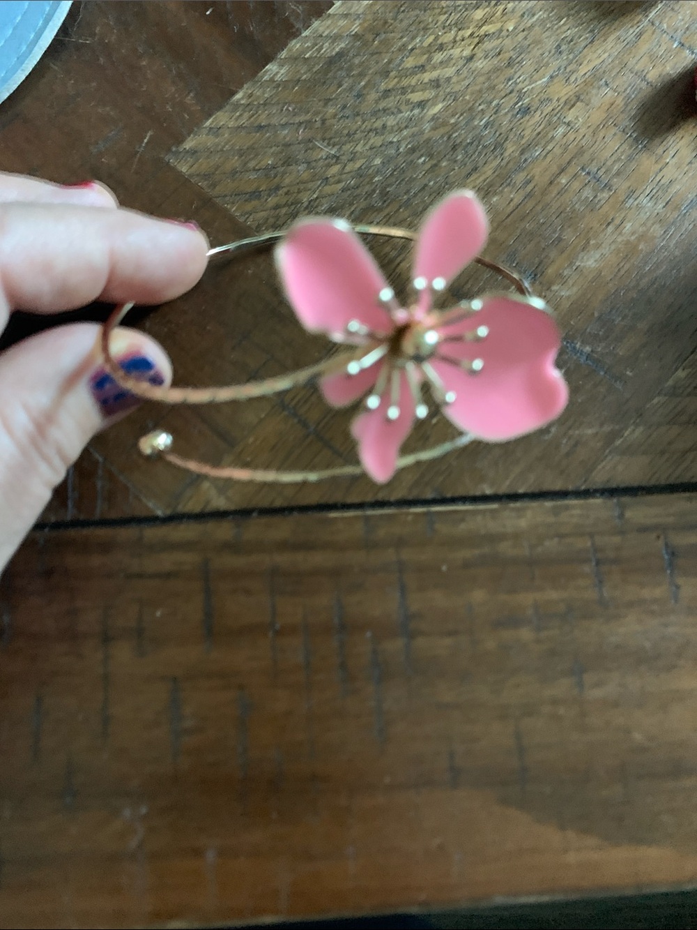 Pink Enamel Floral Gold-Tone  Upper Arm Bangle Bracelet
